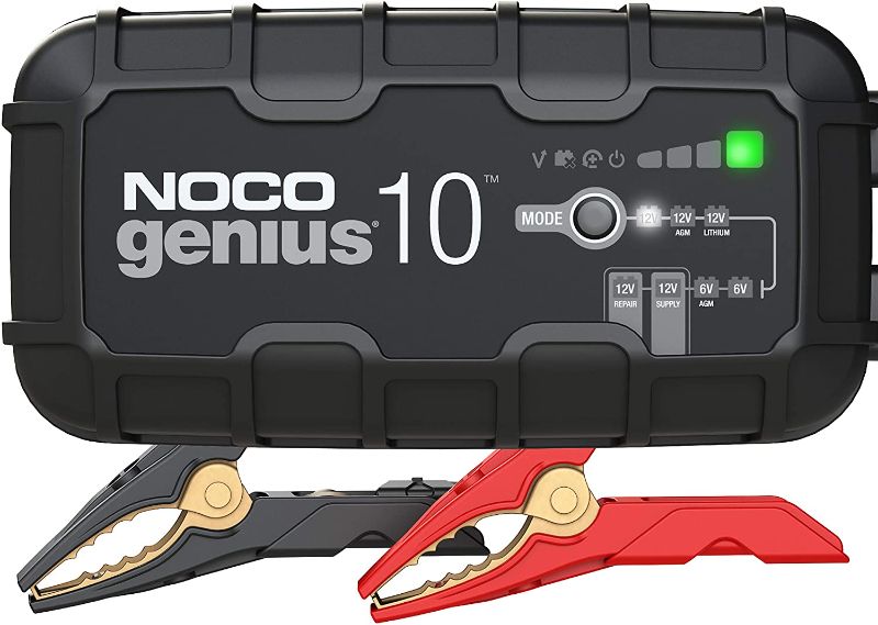 Photo 1 of NOCO GENIUS10, 10-Amp Fully-Automatic Smart Charger, 6V and 12V Battery Charger, Battery Maintainer, Trickle Charger, and Battery Desulfator with Temperature Compensation
