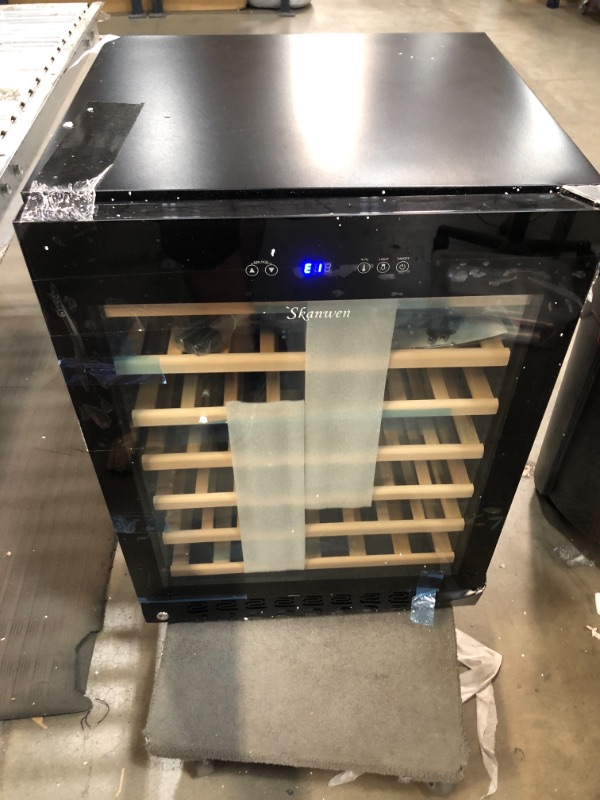 Photo 2 of 24 Inch Wine Cooler Beverage Refrigerator, SKANWEN 54 Bottle Storage Wine Fridge Constant Digital Temperature Control Built-in or Freestanding Compressor Wine Cellar Glass Door Stainless Steel Black SMALL DENT ON RIGHT SIDE.
