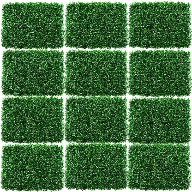 Photo 1 of uyoyous Grass Wall Panel 12PCS 24x16 Inch Boxwood Hedge Wall Panels Backdrop UV Protection Artificial Green Wall Privacy Fence Indoor Outdoor Garden Backyard Party Wedding Decor, 31 Sq.ft
