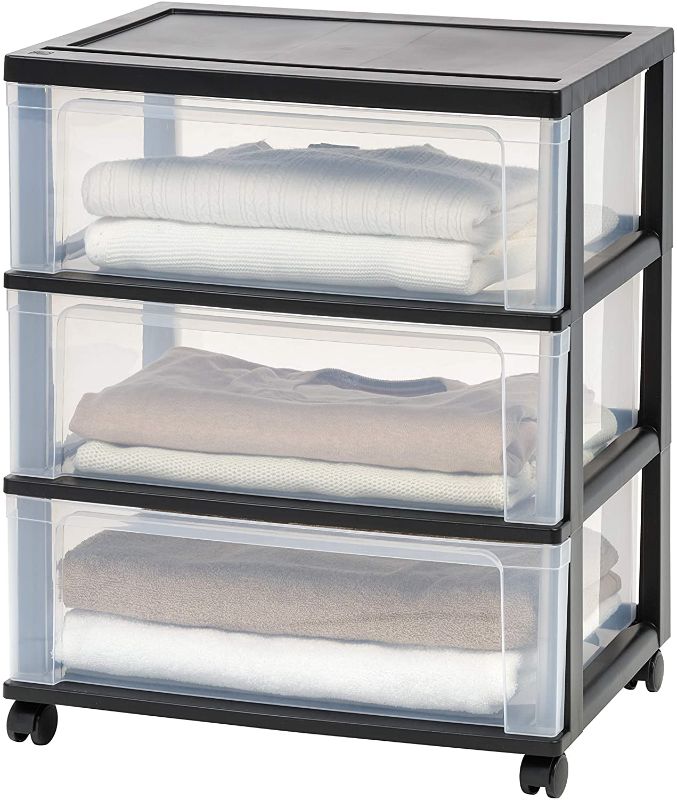 Photo 1 of IRIS USA 110300 Wide Storage Drawer Cart, 3, Black
MISSING WHEELS.