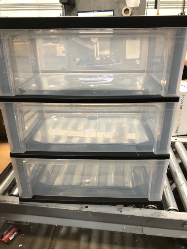 Photo 1 of IRIS USA 110300 Wide Storage Drawer Cart, 3, Black
MISSING WHEELS.