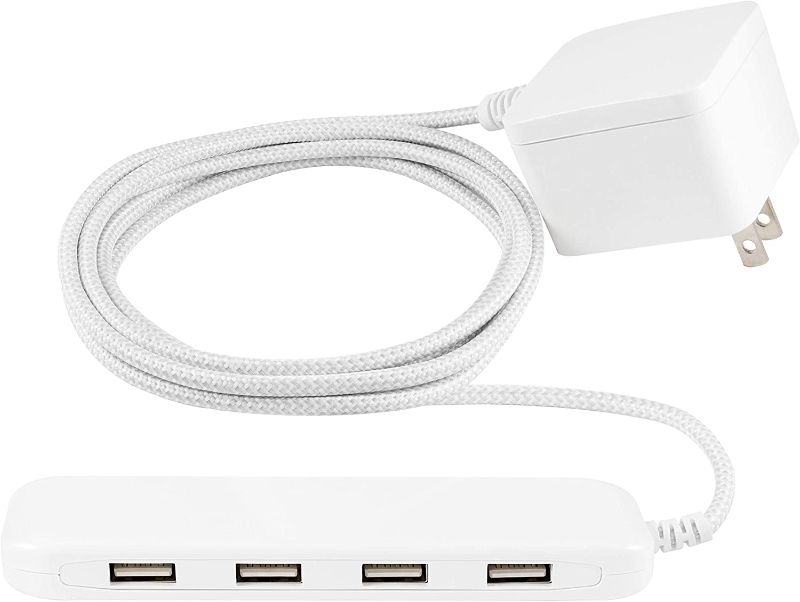 Photo 1 of UltraPro 4 Port USB Power Strip, 6 Ft Braided Extension Cord, Wall Mount, 4.8 AMP/24 Watt, for iPhone/iPad/Samsung Galaxy/Google Pixel, UL Listed, White, 44139-T1 and Samsung Alcantara Cover for Samsung Galaxy S9 - Mint 

SOLD AS IS
