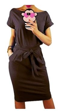 Photo 1 of PRETTYGARDEN Women's Basic Crewneck Belted Office Dress Solid Color Short Sleeve Party Slim Dress xl