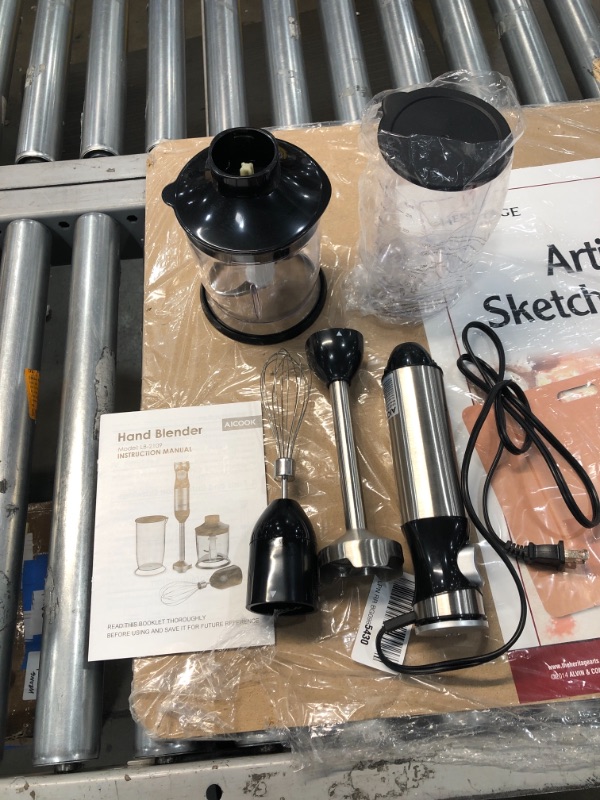 Photo 1 of Hand Blender, Aicok 4-in-1 Immersion Blender, Stick Blender, 6 Speed Control, Hand Mixer Sets Includes Food Chopper, Egg Whisk
//parts only//nonfunctional