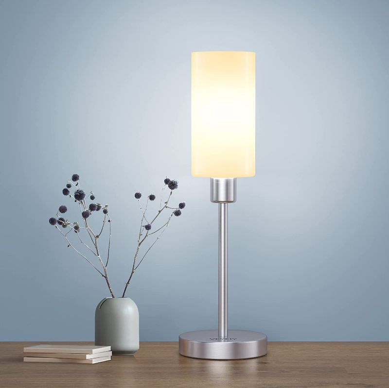 Photo 1 of VEYFIY Table Lamp, Touch Lamp for Bedroom, Table Lamps with Glass Shade, Bedside Lamps for Living Room, Desk Lamp with silver metal body for Dorm, Home Office (E26 Bulb Not Included)
