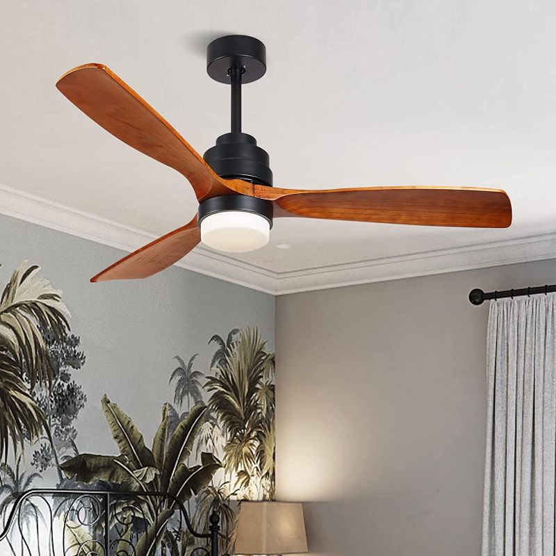 Photo 1 of 52 inch Wood Ceiling Fan with Light and remote Control F3601, Indoor Low Profile Ceiling Fan with 6 Speeds and 3 Baldes, Reservel Moter, for Living Room, Bedroom, Dinning room,Brown-Black
