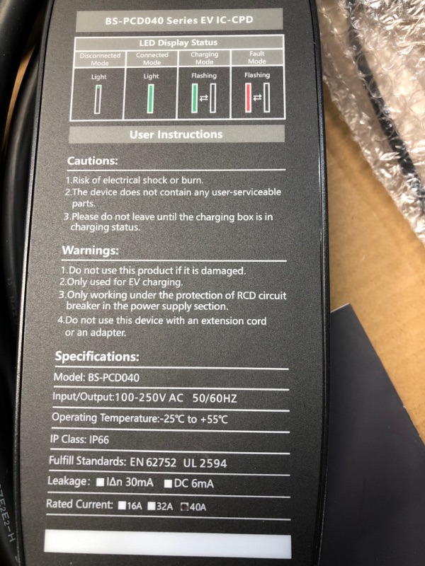 Photo 3 of Lectron 240V 40 Amp Level 2 EV Charger with 18ft Extension Cord J1772 Cable & NEMA 14-50 Plug
