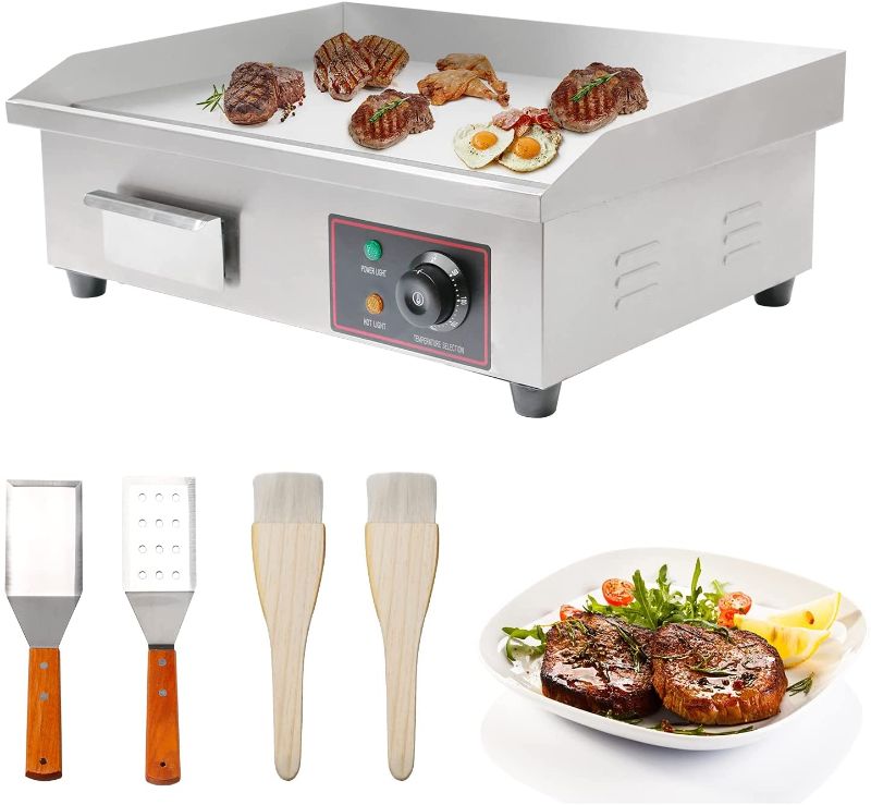 Photo 1 of 22" Electric Countertop Flat Top Griddle, 110V 3000W Non-Stick Commercial Restaurant Teppanyaki Grill, Stainless Steel Restaurant Grill, Adjustable Temperature Control 50°C-300°C

