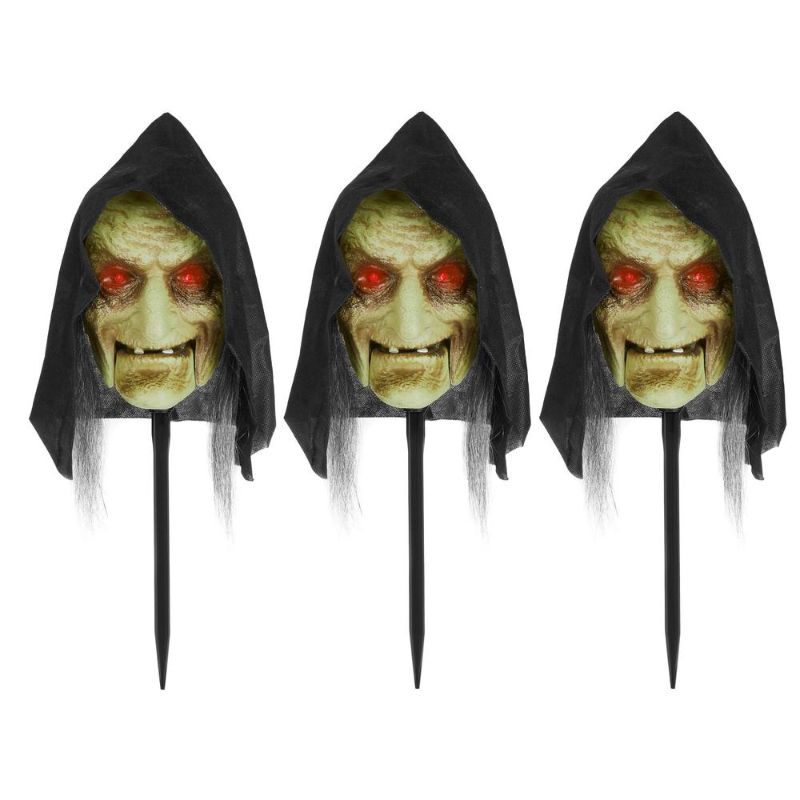 Photo 1 of 16 in. Animated LED Witch Halloween Pathway Markers (3-Pack)