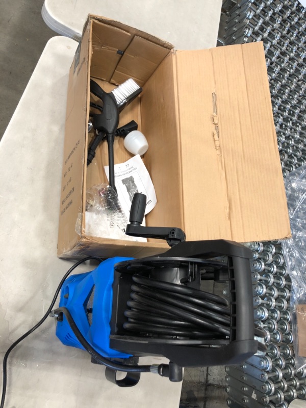 Photo 2 of (water still inside machine) 
WHOLESUN 3000PSI Electric Pressure Washer 2.4GPM 1600W Power Washer with Hose Reel and Brush Blue
