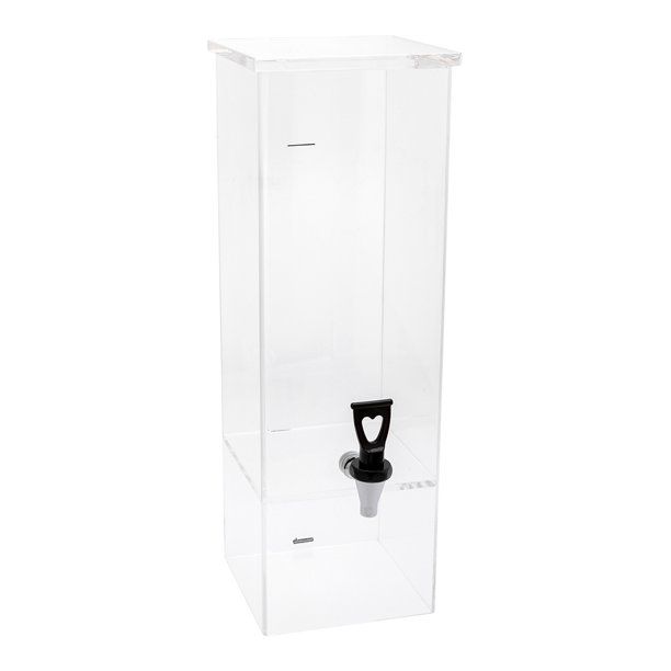 Photo 1 of (SCRATCHED/CRACKED EDGE, CORNER, AND TOP LID) 
Bev Tek 2 gal Square Clear Acrylic Beverage Dispenser - Clear Geo Base - 8" x 8" x 22 3/4" - 1 count box - Restaurantware
