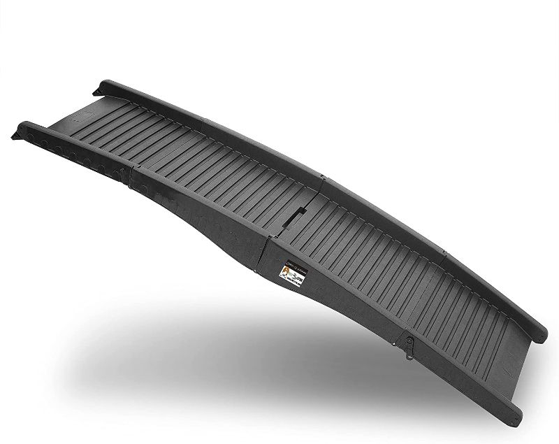 Photo 1 of (BROKEN JOINT) 
Pet Trex Tri-Fold Pet Ramp - Portable Dog Ramp, Lightweight with Safe Non-Slip Traction Surface and Raised Sides for Cars, SUVs, Trucks and Home by PETMAKER,Black,60x16 Inch (Pack of 1)
