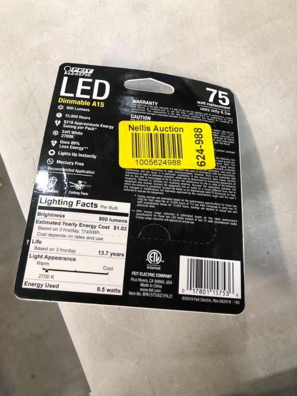 Photo 3 of Feit Electric A15 E26 (Medium) Filament LED Bulb Soft White 75 Watt Equivalence 2 pk - Case Of: 1 Each Pack Qty: 2