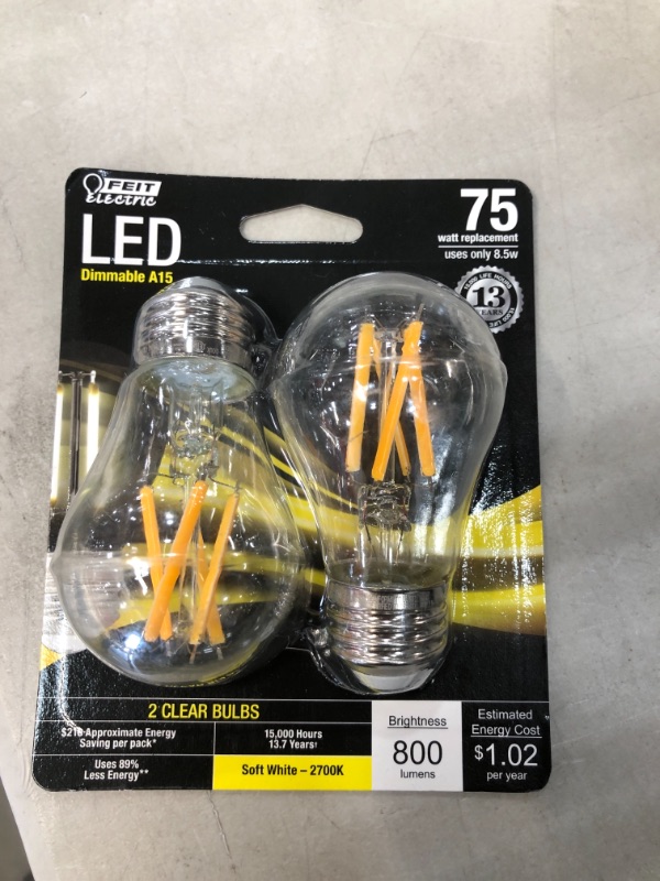 Photo 2 of Feit Electric A15 E26 (Medium) Filament LED Bulb Soft White 75 Watt Equivalence 2 pk - Case Of: 1 Each Pack Qty: 2