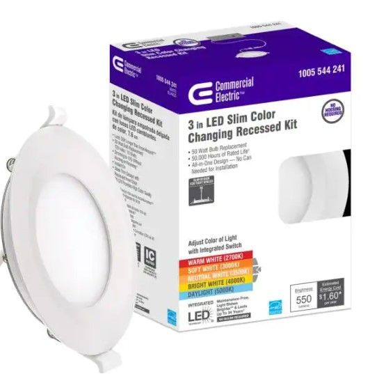 Photo 1 of (x4) Ultra Slim 3 in. Canless Selectable CCT Integrated LED Recessed Light Trim All-in-One Downlight 550 Lumens Dimmable
