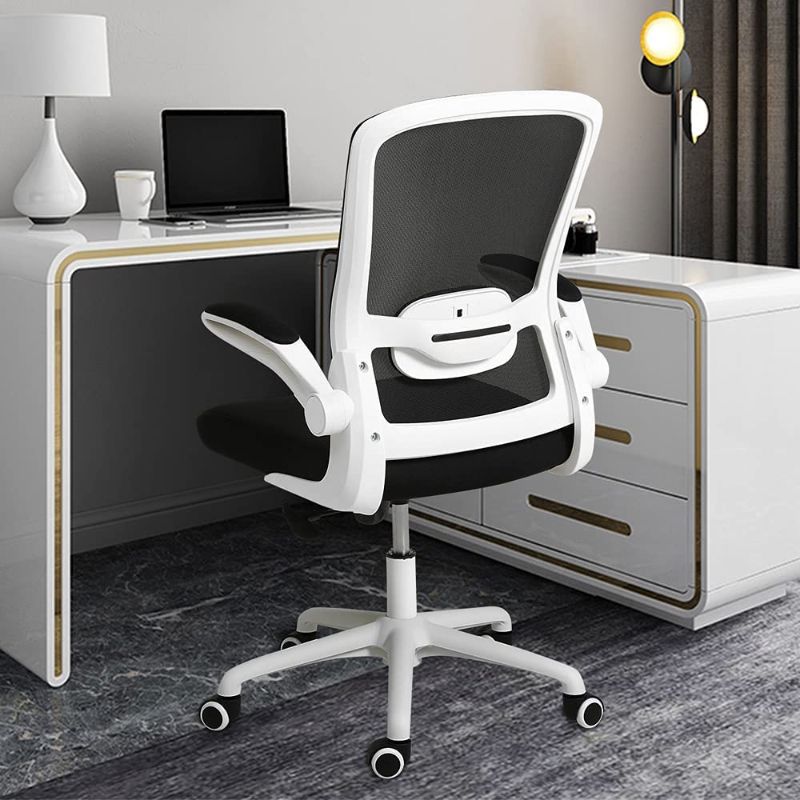 Photo 6 of COOIENT Desk Office Task Chair Ergonomic Mid Back Mesh Chair with Flip-up Arms and Adjustable Height (White)
