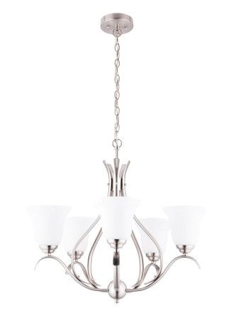 Photo 1 of *MISSING 4 shades, hardware, and manual* 
*light bulbs NOT included* 
Merra 5-Light Brushed Nickel Chandelier with Etched Opal Glass Shade