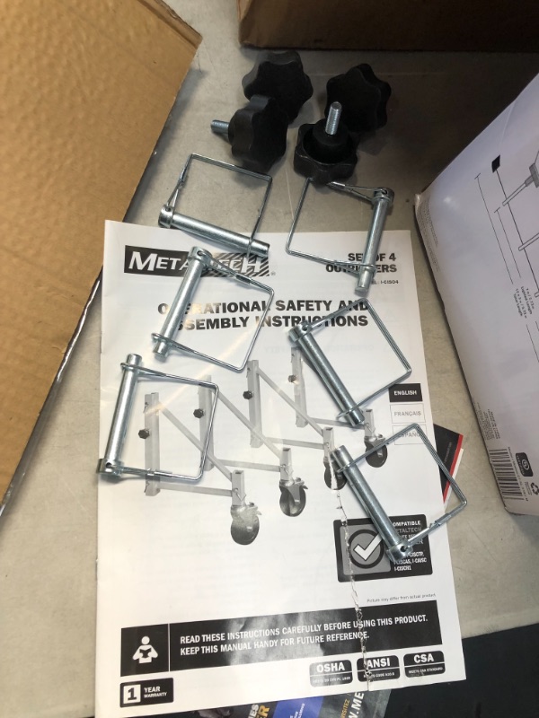 Photo 4 of *MISSING 6 locking pins*
MetalTech 24 in. x 9 in. Steel Scaffolding Outrigger Set with Caster Wheels and Locking Pins for Maxi Square Baker Scaffold System