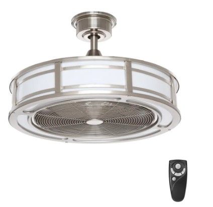 Photo 1 of *possibly USED*
*MISSING remote, hardware and manual*
Home Decorators Collection Brette II 23 in. LED Indoor/Outdoor Brushed Nickel Ceiling Fan with Light and Remote Control