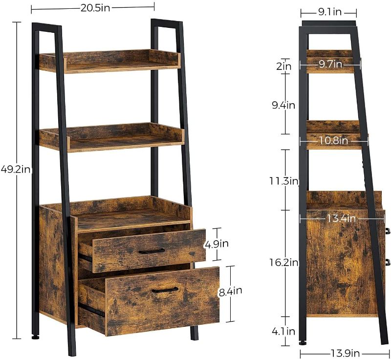 Photo 1 of *previously opened*
*MISSING manual and loose hardware, may be missing some*
Rolanstar Ladder Shelf with 2 Drawers, 3 Tier Ladder Bookshelf, Wood Utility Organizer Shelves with Metal Frame, Freestanding Display Bookcase for Living Room, Home Office, Rusti