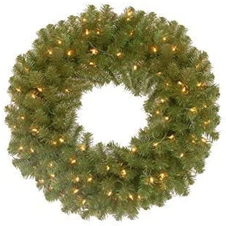 Photo 1 of *batteries NOT included* 
National Tree Company Pre-Lit Artificial Christmas Wreath, Green, North Valley Spruce, White Lights, Christmas Collection, 24 Inches
