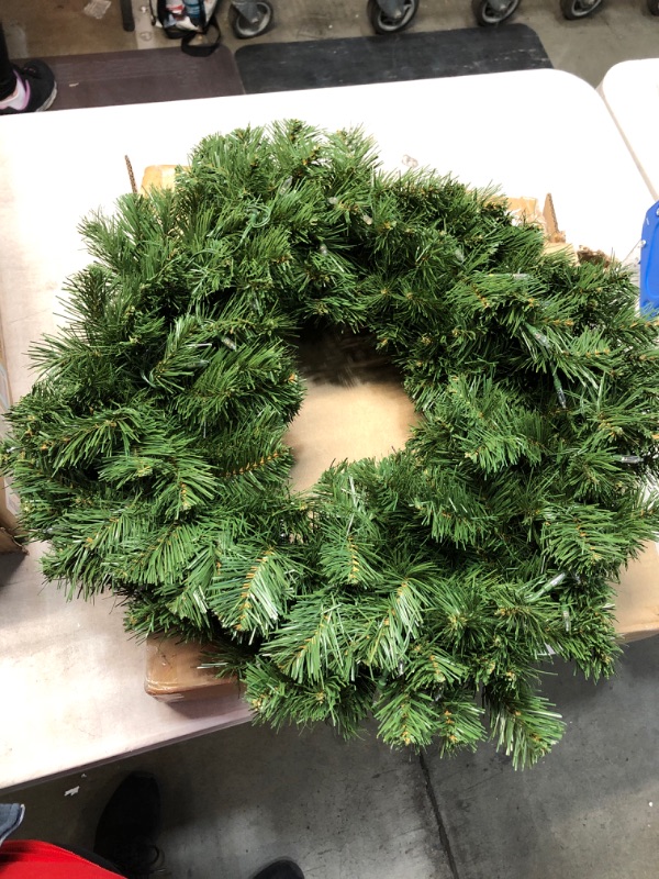 Photo 2 of *batteries NOT included* 
National Tree Company Pre-Lit Artificial Christmas Wreath, Green, North Valley Spruce, White Lights, Christmas Collection, 24 Inches
