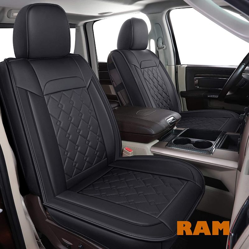 Photo 1 of *MISSING a piece*
LUCKYMAN CLUB D03-ZGJ Seat Covers Fit for 2007-2022 Ram 1500/2500/3500 Crew/Quad/Double/Regular/Mega Cab Trucks with Waterproof Faux Leather with Center Console Cover (Front Set, Black 2 pcs)
