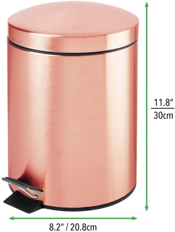 Photo 1 of *SEE last picture for damage*
mDesign Modern 1.3 Gallon Round Small Metal Step Trash Can - Removable Liner Bucket - Rose Gold
