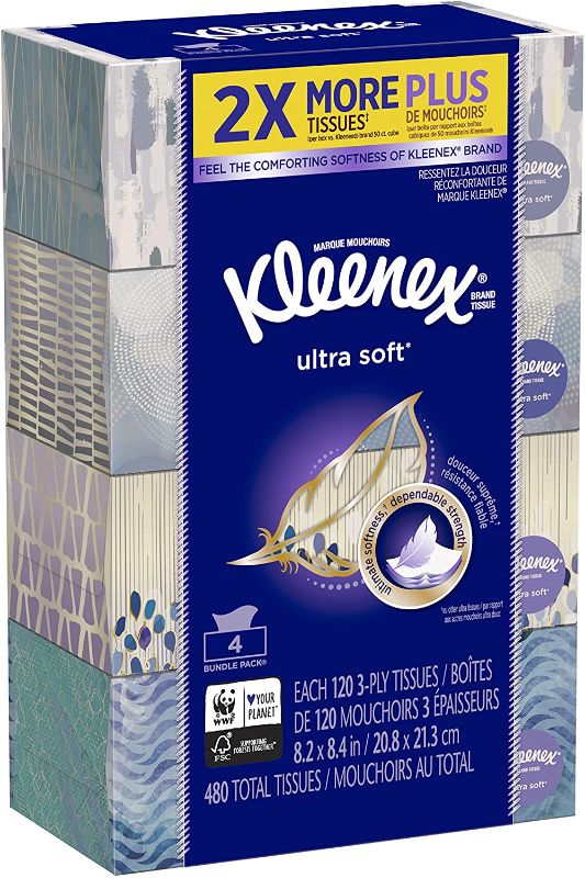 Photo 1 of *MISSING 1 box*
Kleenex Ultra Soft Facial Tissue Regular (Pack of 4), 3 ply, White, 480 Count (Pack of 4)
