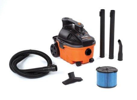 Photo 1 of *USED*
*MISSING filter and 1 accessory piece* 
RIDGID 4 Gallon 5.0-Peak HP Portable Wet/Dry Shop Vacuum with Fine Dust Filter, Hose and Accessories