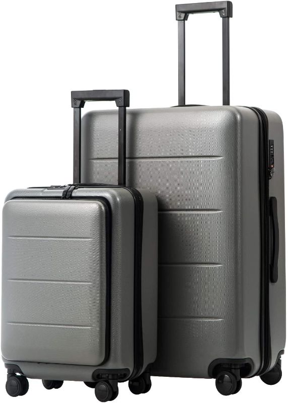 Photo 1 of USE/NEEDS CLEANED: COOLIFE Luggage Suitcase Piece Set Carry On ABS+PC Spinner Trolley with pocket Compartmnet Weekend Bag(Titanium gray, 2-piece Set)
