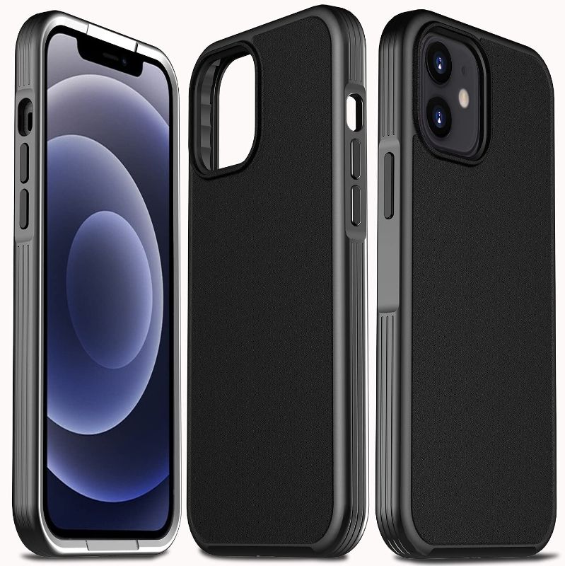 Photo 1 of 3 PACK: Milomdoi Shockproof Designed for iPhone 12 Case, iPhone 12 Pro Case, Heavy Duty Protective Phone Case for iPhone 12/12 Pro 6.1 inch, Military, Grade Cover, Matte Hard PC Back & Flexible Frame, Black
