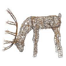 Photo 1 of 24 in. Tall Rattan Grazing Reindeer Decoration with Halogen Lights
