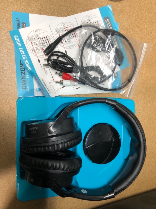 Photo 2 of Sharper Image OWN ZONE Wireless Rechargeable TV Headphones- RF Connection, 2.4 GHz, Transmits Wirelessly up to 100ft, No Bluetooth Required, AUX, RCA, & Optical Cable Included (Black)
