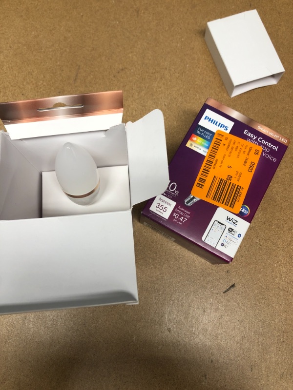 Photo 2 of 2 PACK: Philips
Color and Tunable White B12 LED 40W Equivalent Dimmable Smart Wi-Fi Wiz Connected Wireless LED Light Bulb