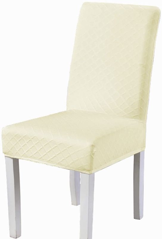 Photo 1 of  Waysle Ivory Stretch Dining Chair Cover, Washable Removable Soft Spandex Jacquard Chair Protector, Suitable for Restaurant, Kitchen, Home, Hotel Decoration (2 Pack)
