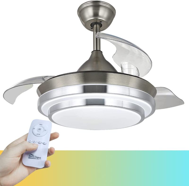 Photo 1 of 36-in Modern Ceiling Fan, Retractable Ceiling Fan with Lights Remote Control, CCT Dimmable Ceiling Fans with LED Light (3000K/