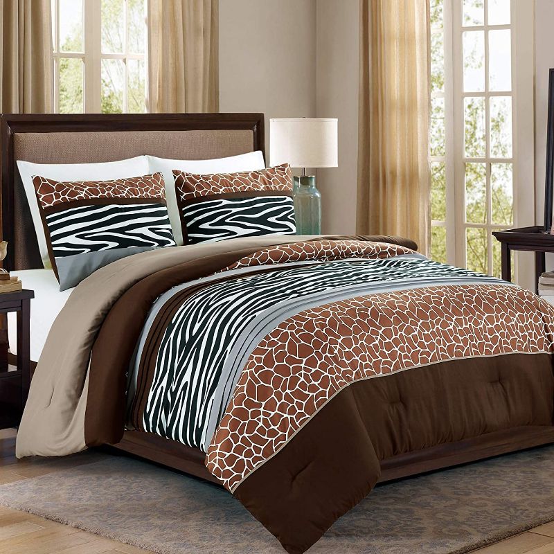 Photo 1 of  Animal Safari Print King Comforter Set. Brown/Beige/White Color All Season 