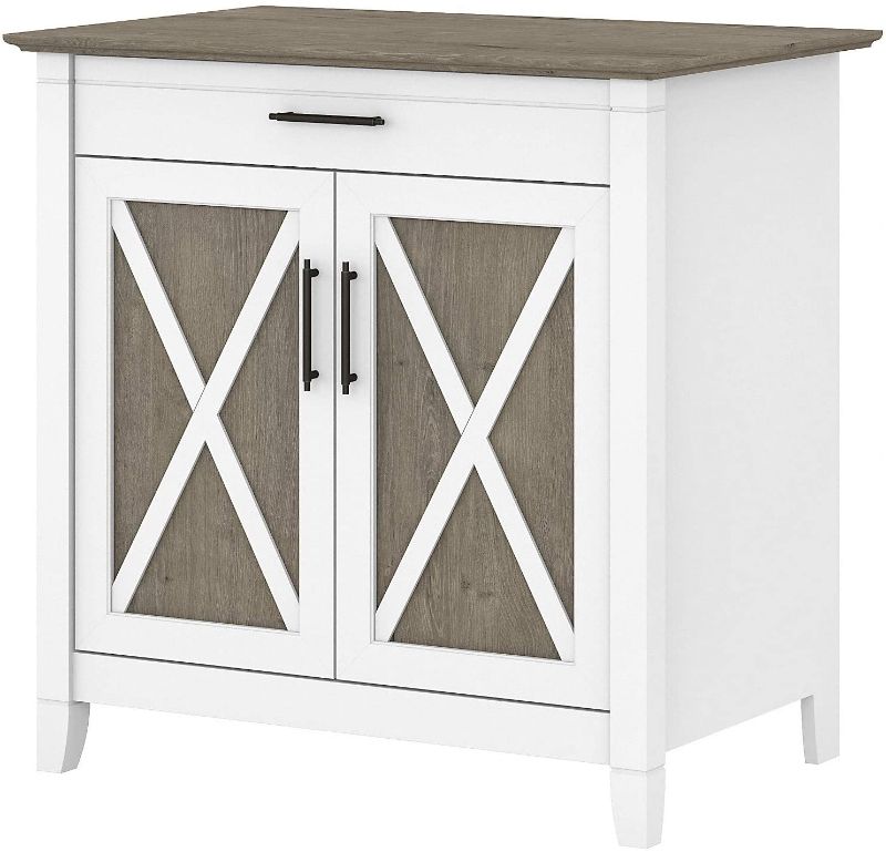 Photo 1 of Bush Furniture Key West Secretary Desk with Keyboard Tray and Storage Cabinet, Pure White and Shiplap Gray
