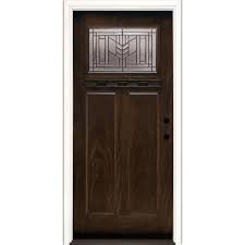 Photo 1 of 37.5 in. x 81.625 in. Phoenix Patina Craftsman Stained Chestnut Mahogany Left-Hand Inswing Fiberglass Prehung Front Door
