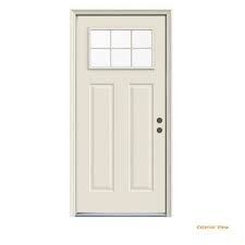 Photo 1 of 32 in. x 80 in. 6 Lite Craftsman Primed Steel Prehung Left-Hand Inswing Front Door
