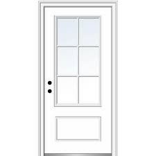 Photo 1 of 36 in. x 80 in. Simulated Divided Lites Right-Hand 3/4-Lite Clear 1-Panel Primed Fiberglass Smooth Prehung Front Door
