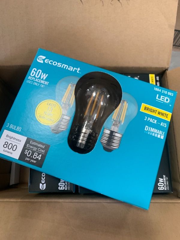 Photo 1 of 60-Watt Equivalent A15 Dimmable Clear Glass Filament LED Vintage Edison Light Bulb in Bright White (4 3-Packs)
