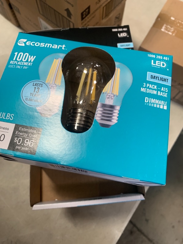 Photo 2 of 100-Watt Equivalent A15 Dimmable Appliance Fan Clear Glass Filament LED Vintage Edison Light Bulb Daylight (4 3-Packs)
