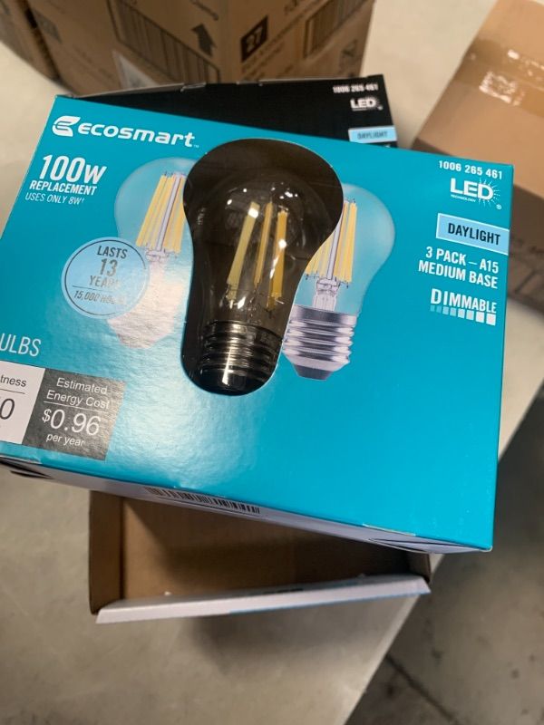 Photo 2 of 100-Watt Equivalent A15 Dimmable Appliance Fan Clear Glass Filament LED Vintage Edison Light Bulb Daylight (4 3-Packs)
