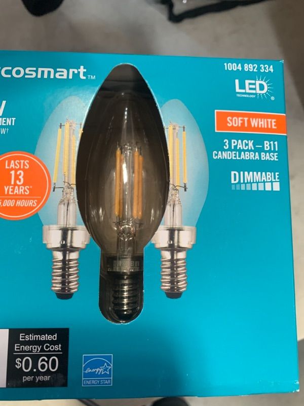 Photo 1 of 60-Watt Equivalent B11 Dimmable ENERGY STAR Clear Glass Filament LED Vintage Edison Light Bulb Soft White (4 3-Pack)
