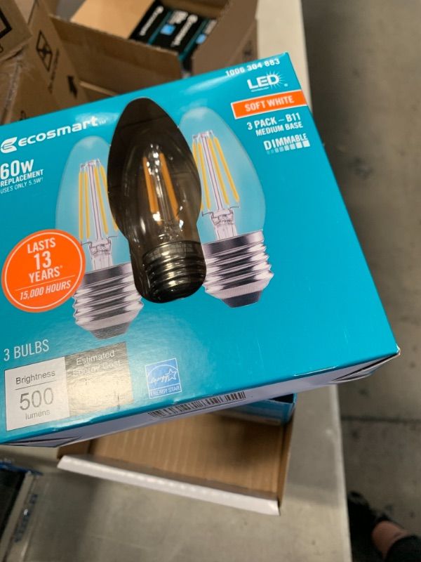 Photo 2 of 60-Watt Equivalent B11 Dimmable Blunt Tip Candle Clear Glass Filament LED Vintage Edison Light Bulb Soft White (4 3-Packs)
