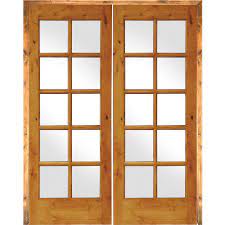 Photo 1 of 50 in. x 80 in. Rustic Knotty Alder 10-Lite Both Active Solid Core Wood Double Prehung Interior Door
