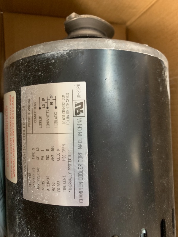 Photo 1 of 2-Speed 1/3 HP Evaporative Cooler Motor
