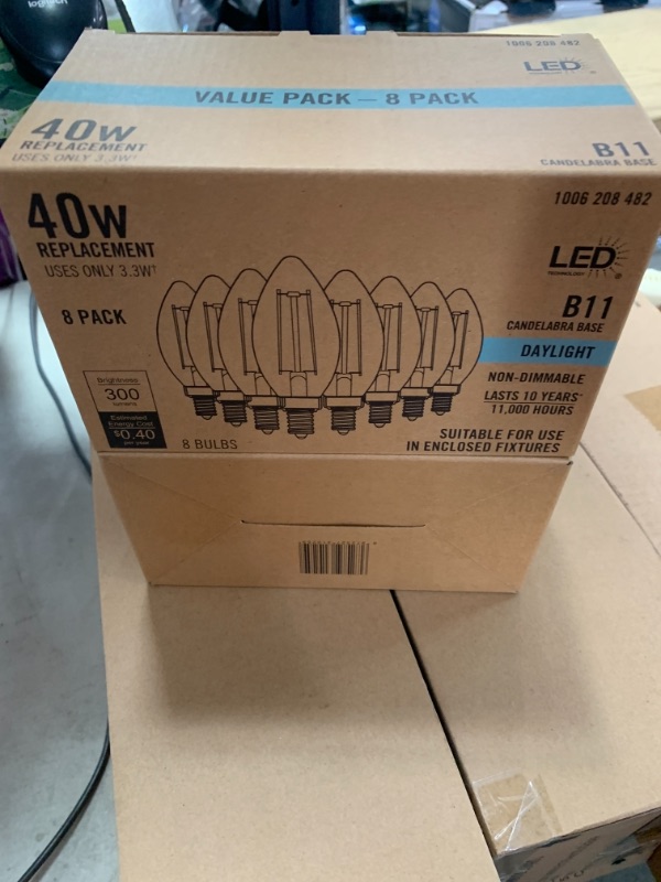 Photo 2 of 40-Watt Equivalent B11 Non-Dimmable Clear Glass Filament Vintage Edison LED Light Bulb Daylight (2 8-Packs)
